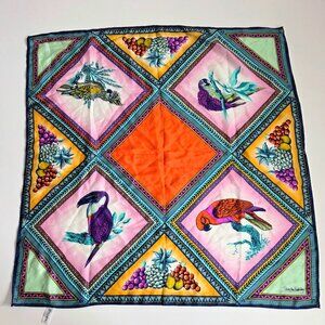 Vintage Diane von Furstenberg 100% Silk Scarf Bird Print Maximalist 31"